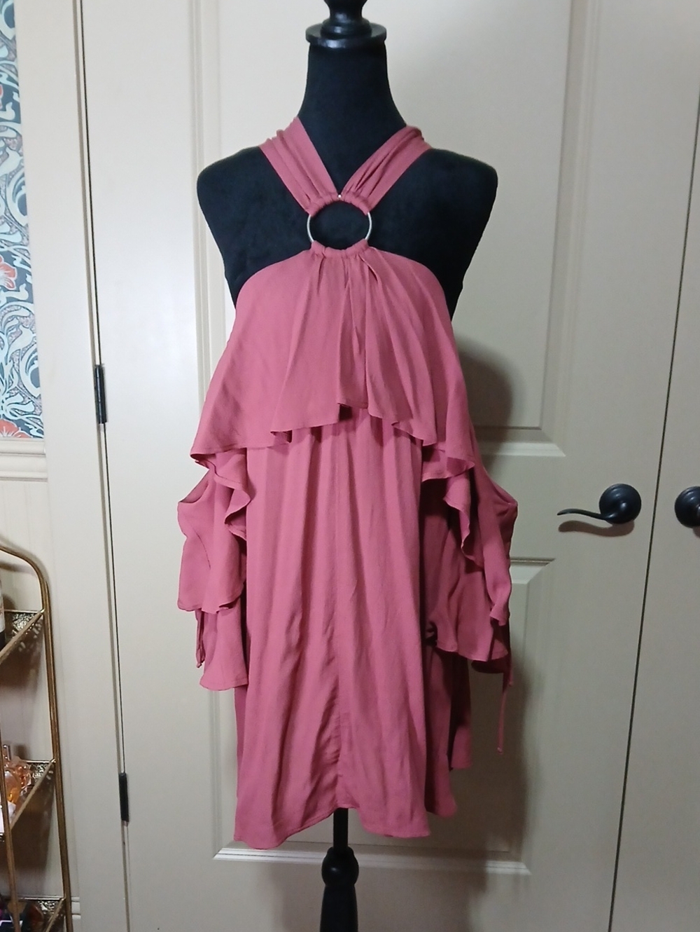 🌸 Vintage Free People Mauve Ruffle Ring Top Boho Flowy Medium